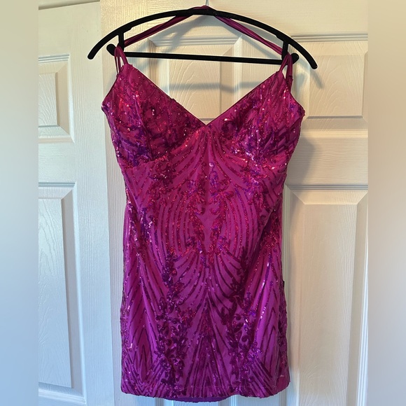 Lulu's Fuchsia Sequin Dress - Picture 1 of 7